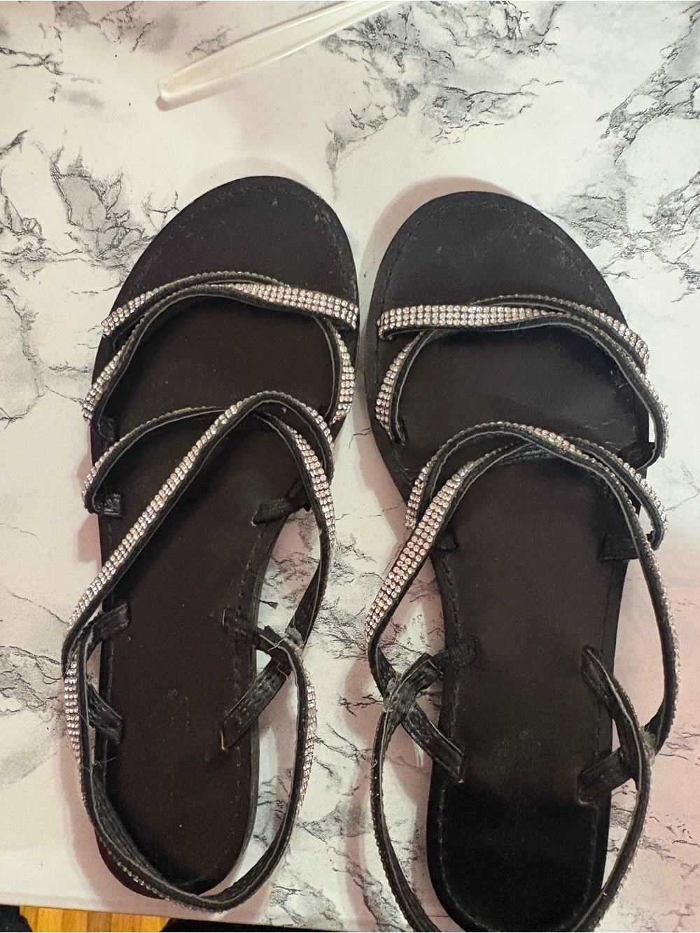 Charlotte Russe Black Rhinestone Strap Sandals